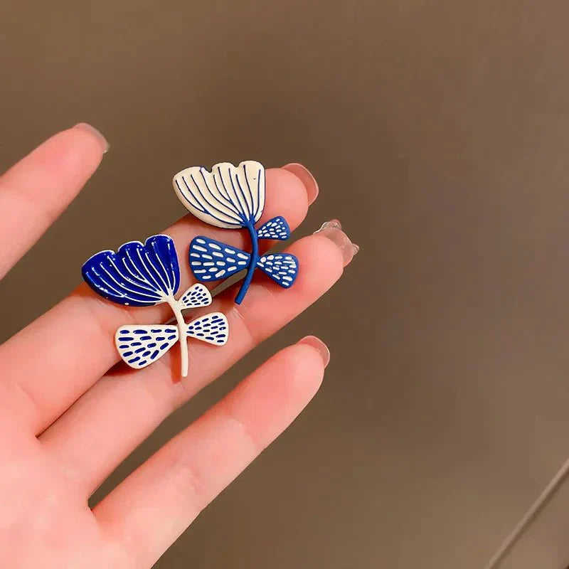 Beautiful Navy Blossom Dangle Earrings