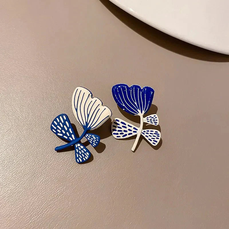 Beautiful Navy Blossom Dangle Earrings