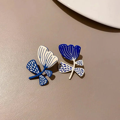 Beautiful Navy Blossom Dangle Earrings