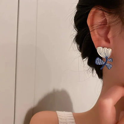 Beautiful Navy Blossom Dangle Earrings