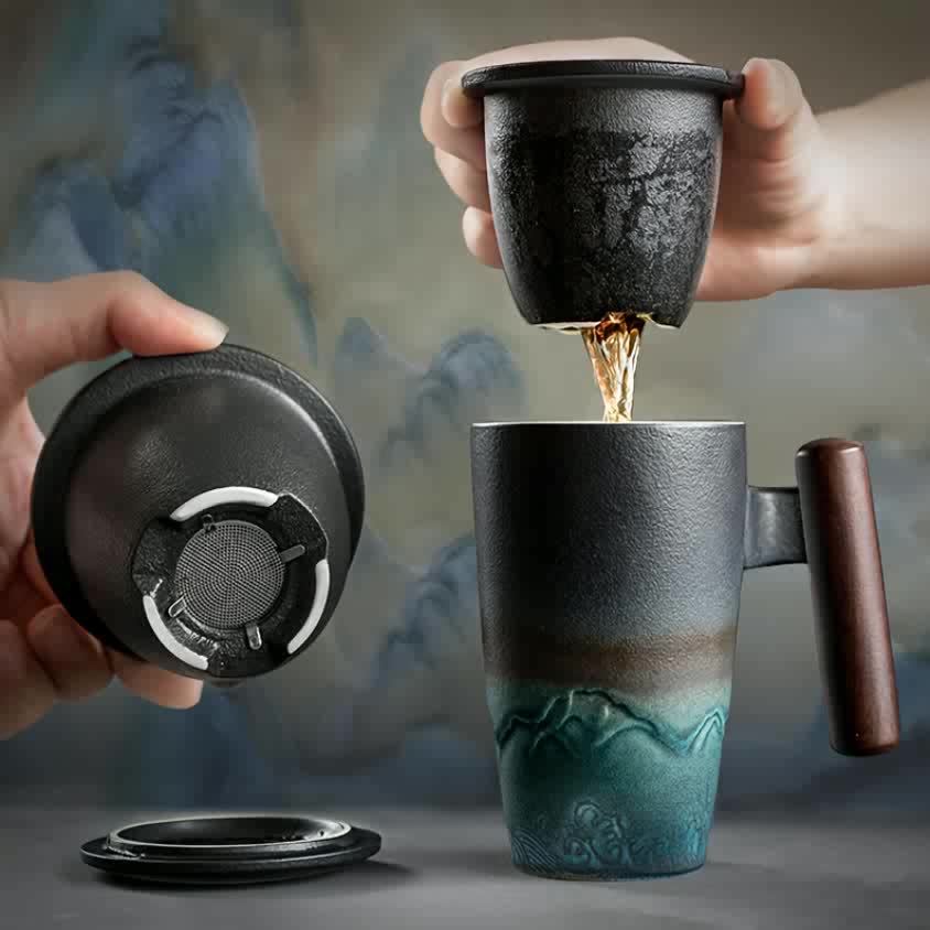 Classic Ceramic Tea Cup with Strainer and Handle