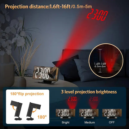 Adjustable LED Projection Clock with Temperature Display