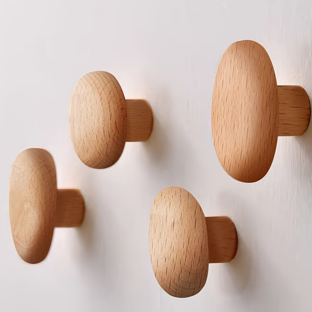 Traditional Wood Wall Hooks - Brown Wooden Coat Rack