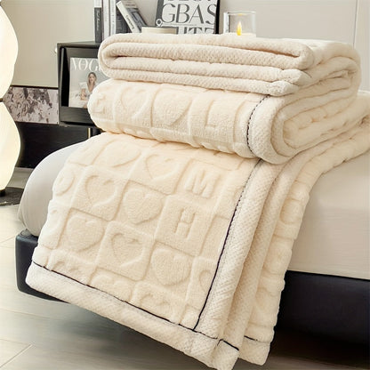 Cozy Plush Throw Blanket with Heart Pattern