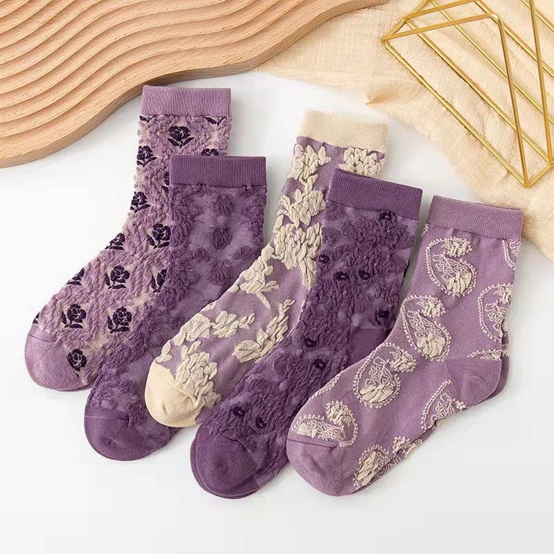 Colorful Floral Pattern Ankle Socks 5 Pack