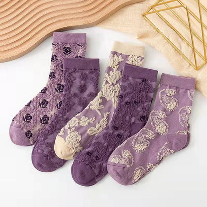 Colorful Floral Pattern Ankle Socks 5 Pack