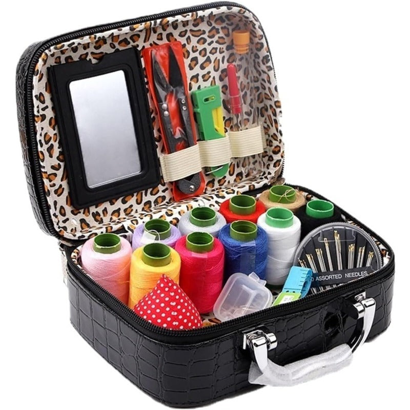 Compact Travel Sewing Kit in Synthetic Leather Box - Luxicro
