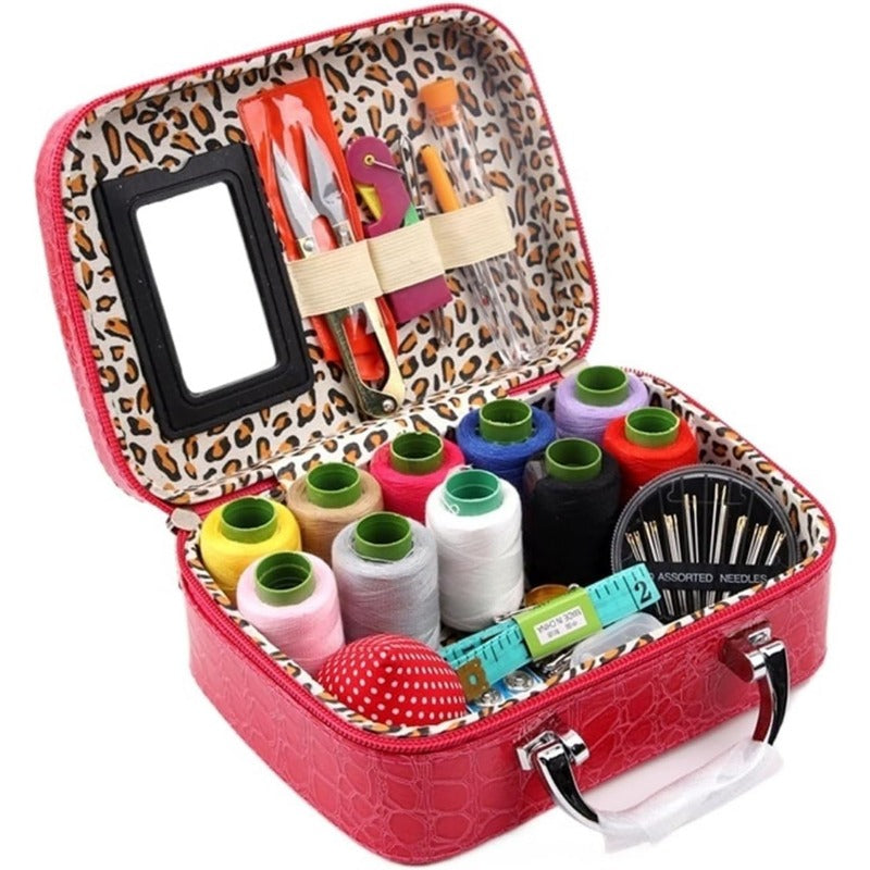 Compact Travel Sewing Kit in Synthetic Leather Box