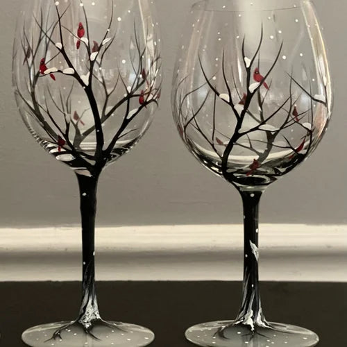 Colorful Artistic Seasonal Tree Wine Glasses