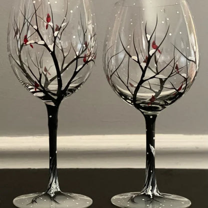 Colorful Artistic Seasonal Tree Wine Glasses
