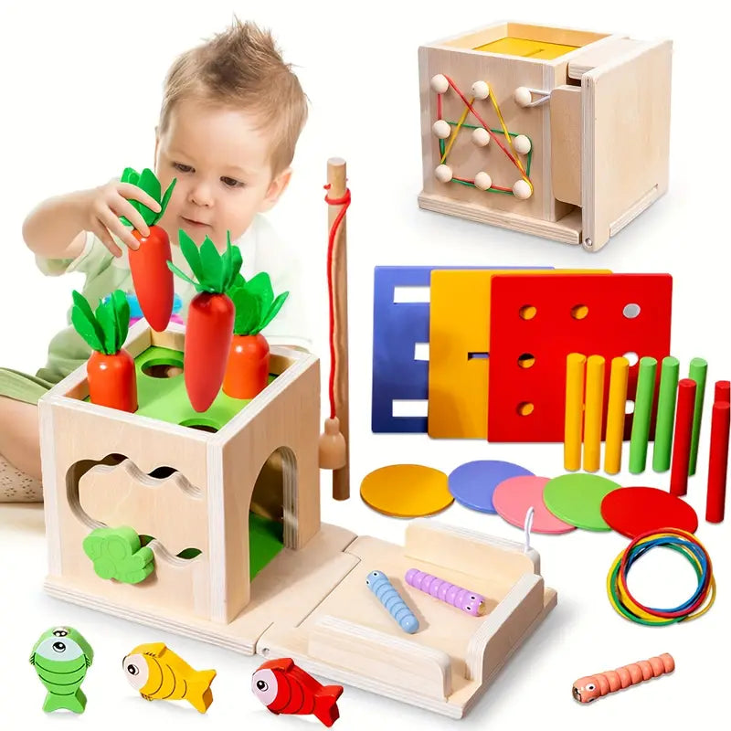 Classic 8-in-1 Wooden Learning Toy Box for Kids - Luxicro