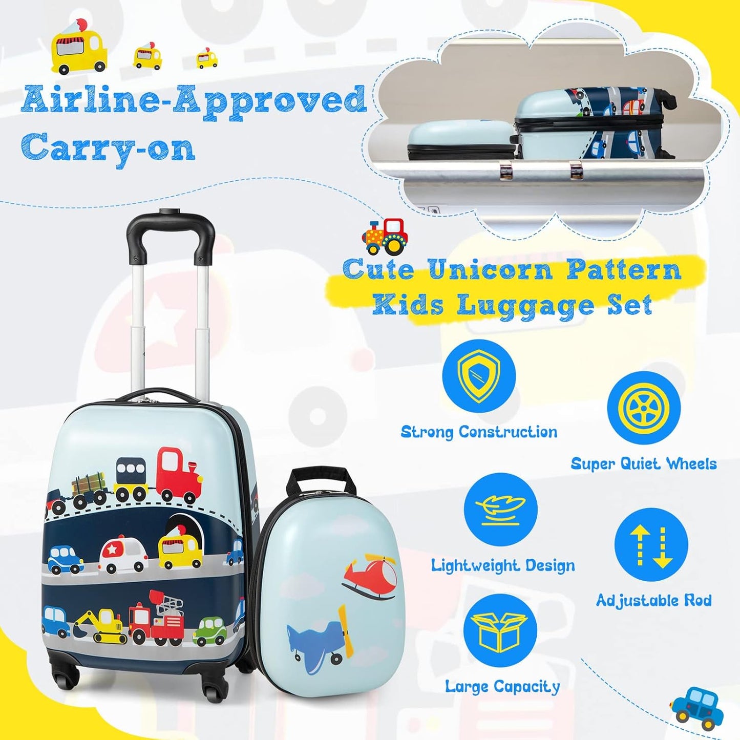 Fun 2-Piece Kids Luggage Set with Backpack