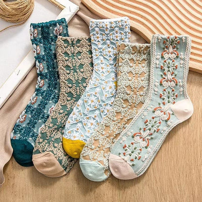 Colorful Floral Pattern Ankle Socks 5 Pack