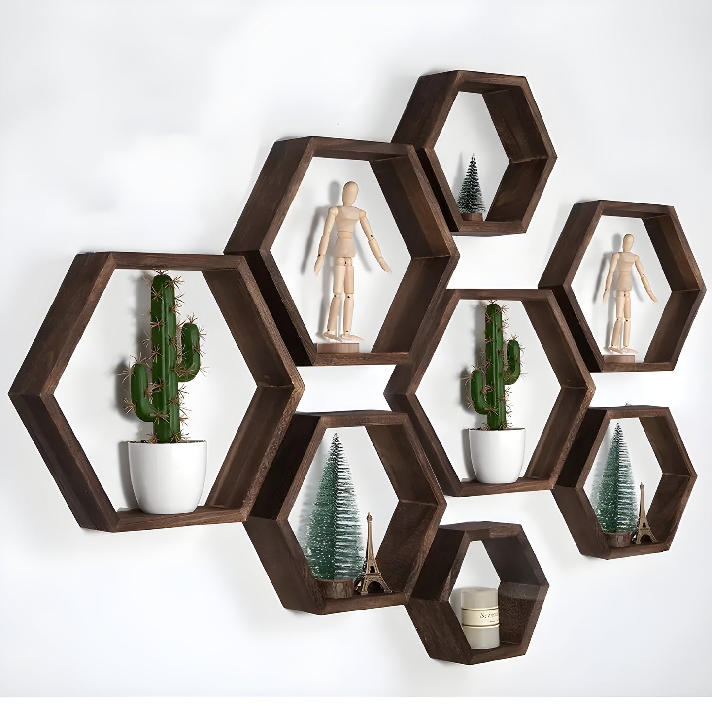 Rustic Wooden Hexagonal Wall Storage Shelves 5-Pack