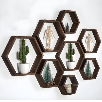 Rustic Wooden Hexagonal Wall Storage Shelves 5-Pack