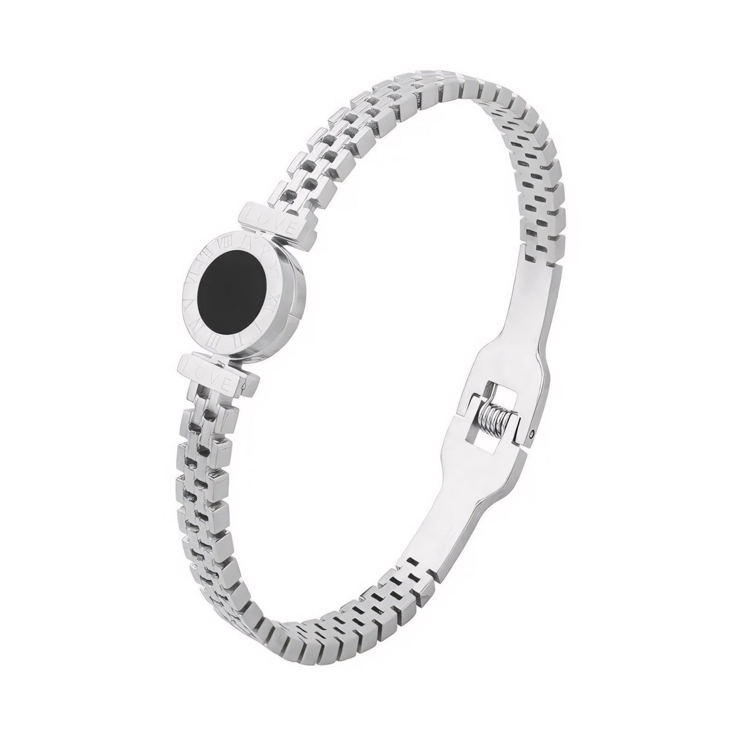 Classic Silver Roman Numeral Cuff Bangle