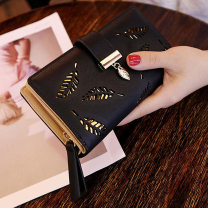 Premium Leather Wallet with Leaf Accent