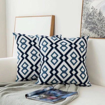 Blue Flower Pattern Decorative Pillow Cover