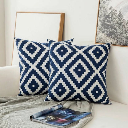 Blue Flower Pattern Decorative Pillow Cover