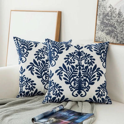Blue Flower Pattern Decorative Pillow Cover