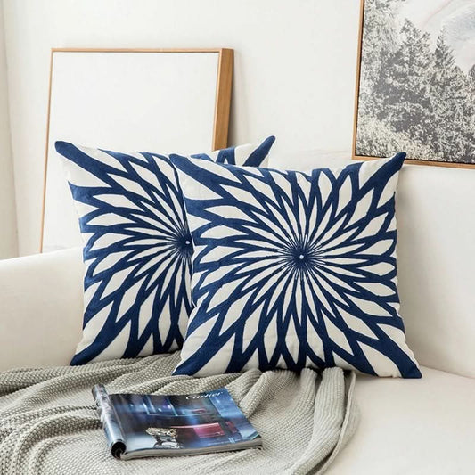 Blue Flower Pattern Decorative Pillow Cover - Luxicro