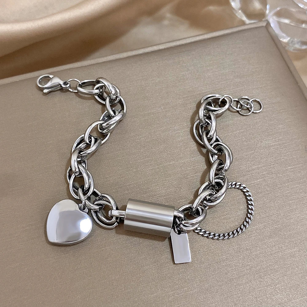 Bold Chunky Heart Chain Bracelet