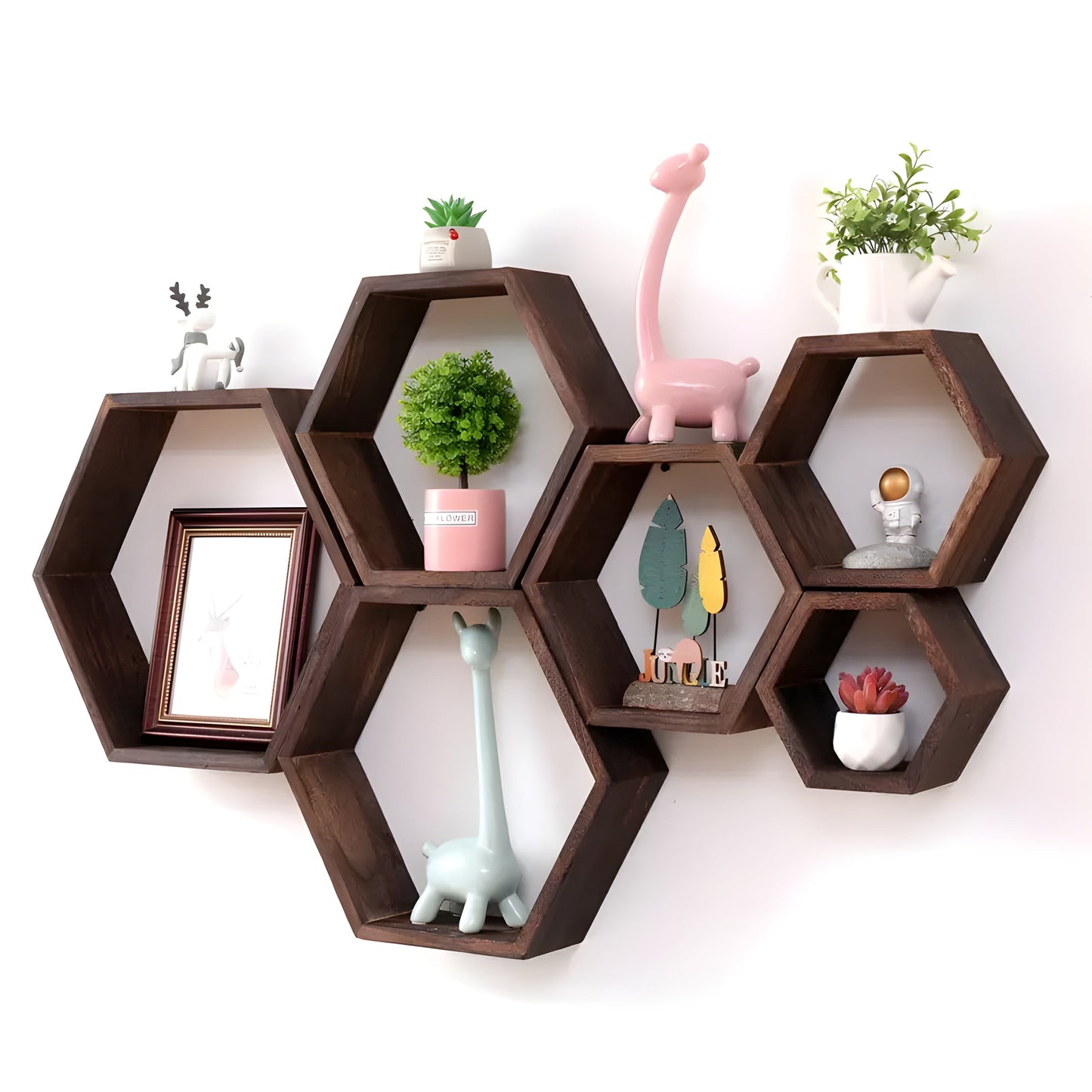 Rustic Wooden Hexagonal Wall Storage Shelves 5-Pack