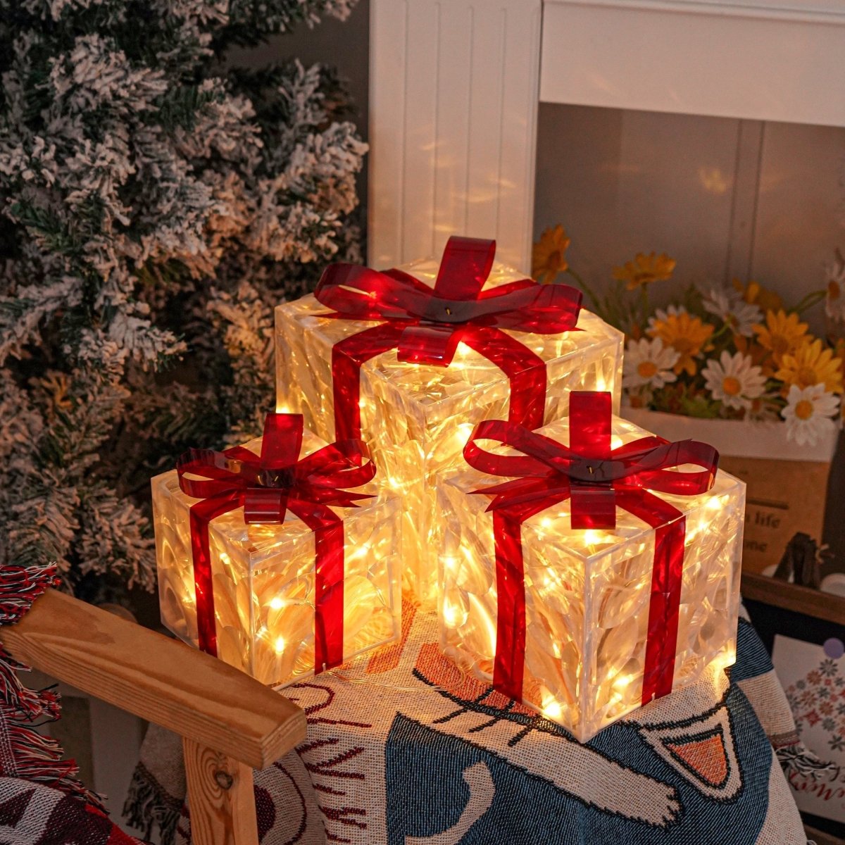 Bright LED Gift Boxes Set of 3 Christmas Decorations