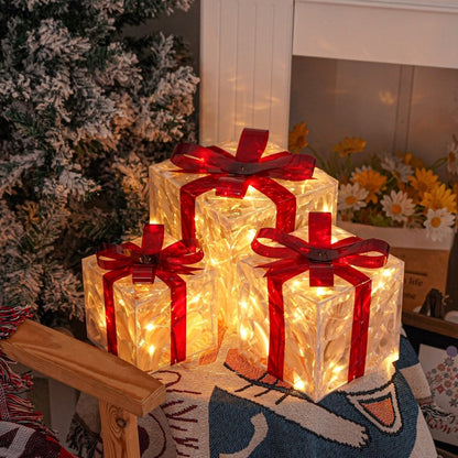 Bright LED Gift Boxes Set of 3 Christmas Decorations