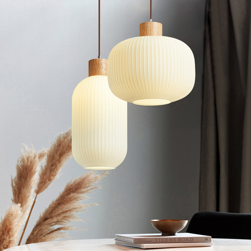 Vintage Wood and Glass Hanging Lamp