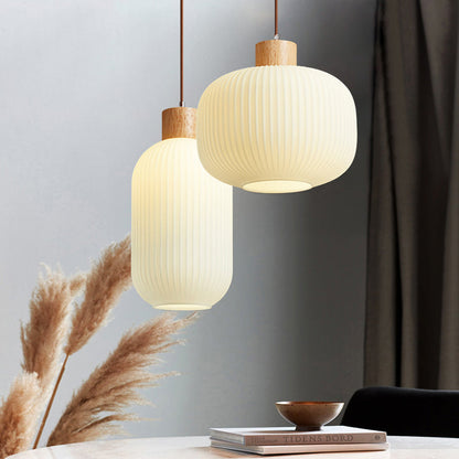 Vintage Wood and Glass Hanging Lamp