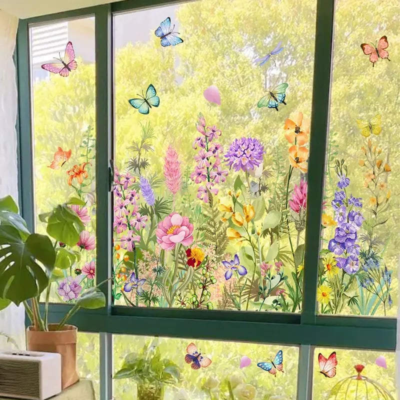 Colorful Floral Static Window Sticker