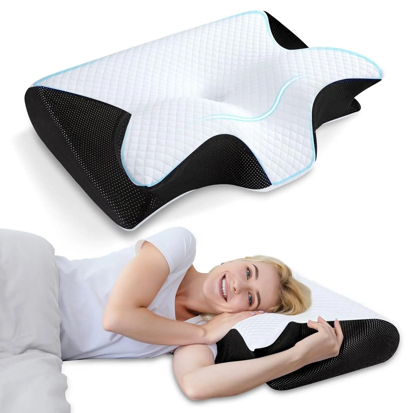 Contoured Neck Pillow For Back Support And Relief
