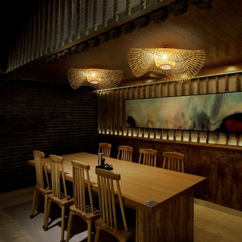 Rustic Woven Pendant Lamp with Asian Style