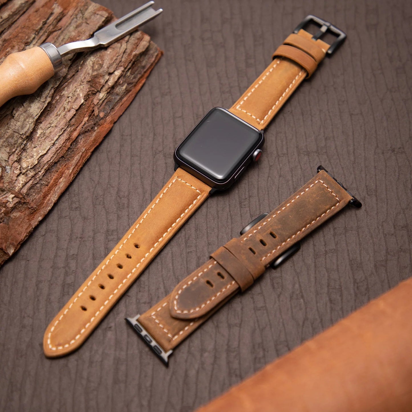 Classic Brown Apple Watch Strap - Iced Pattern
