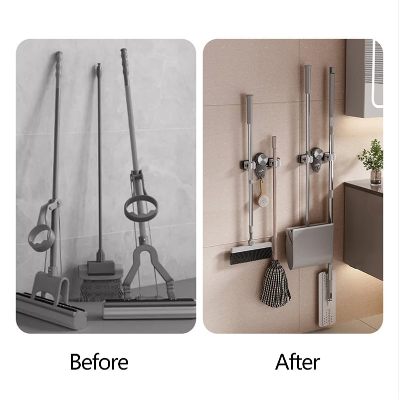 Space Saving Broom Mop Hanging Organizer - Luxicro