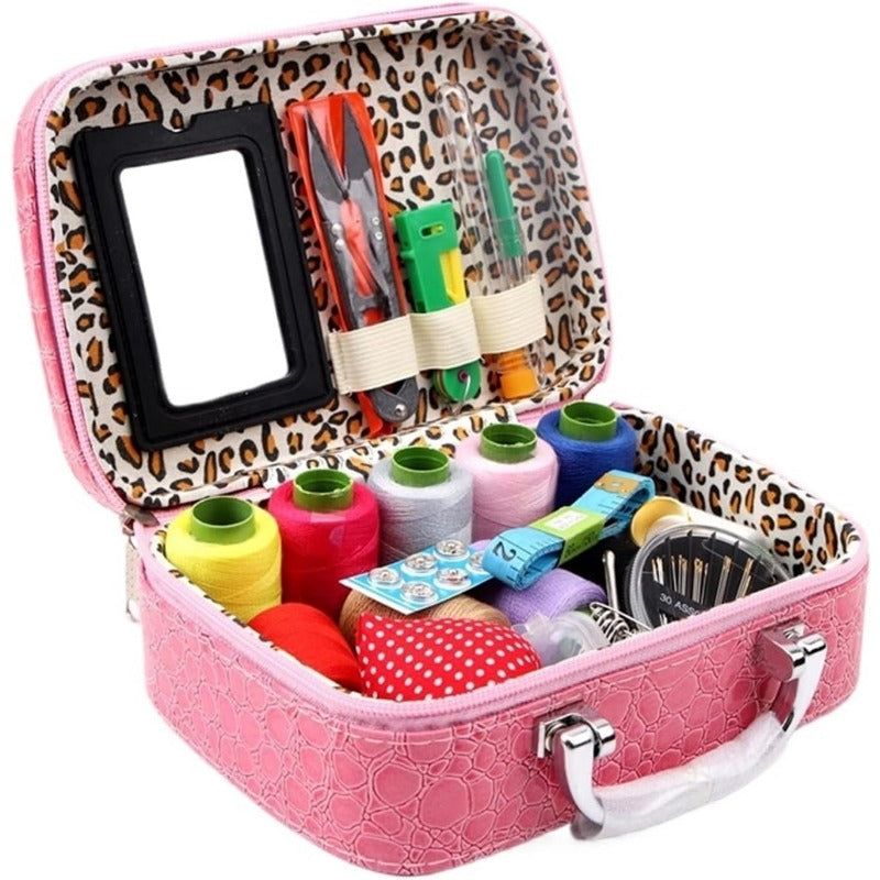 Compact Travel Sewing Kit in Synthetic Leather Box