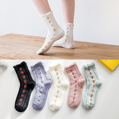 Colorful Floral Pattern Ankle Socks 5 Pack