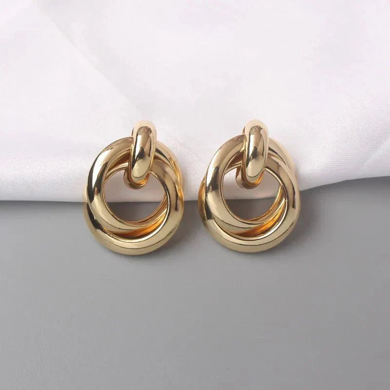 Circular Bamboo Hoop Drop Earrings