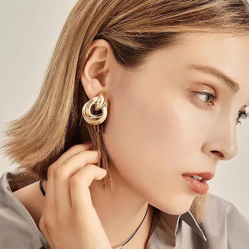 Circular Bamboo Hoop Drop Earrings