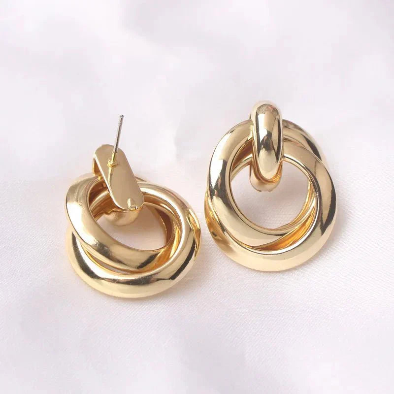 Circular Bamboo Hoop Drop Earrings