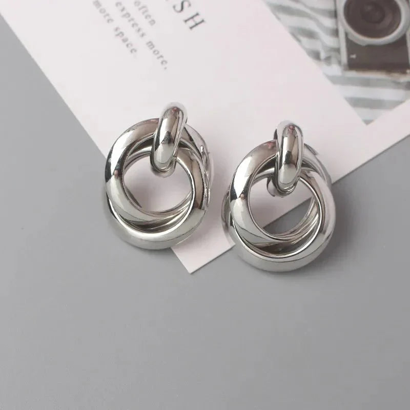 Circular Bamboo Hoop Drop Earrings