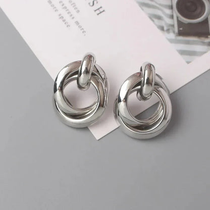 Circular Bamboo Hoop Drop Earrings