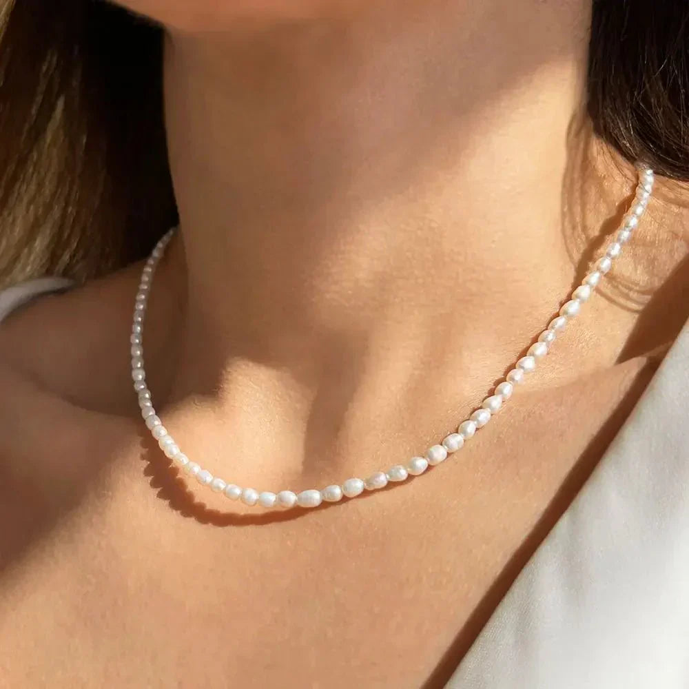 Classic Freshwater White Pearl Chain Necklace - Luxicro