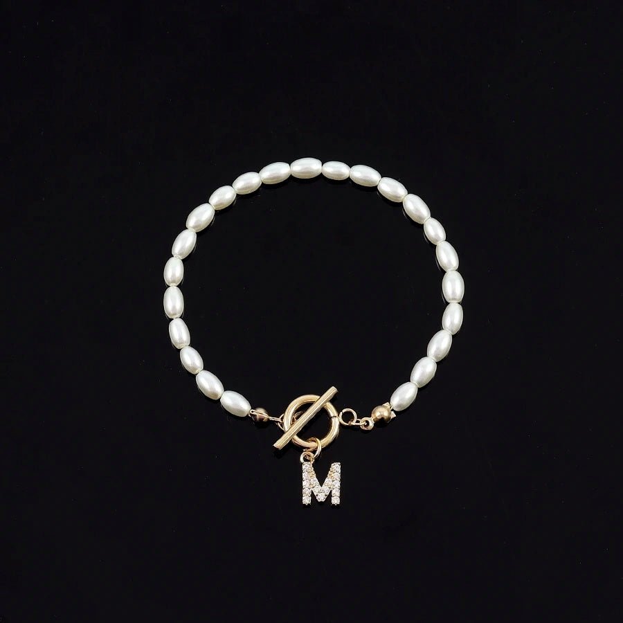 Luxurious Initial Pearl Beaded Charm Bracelet