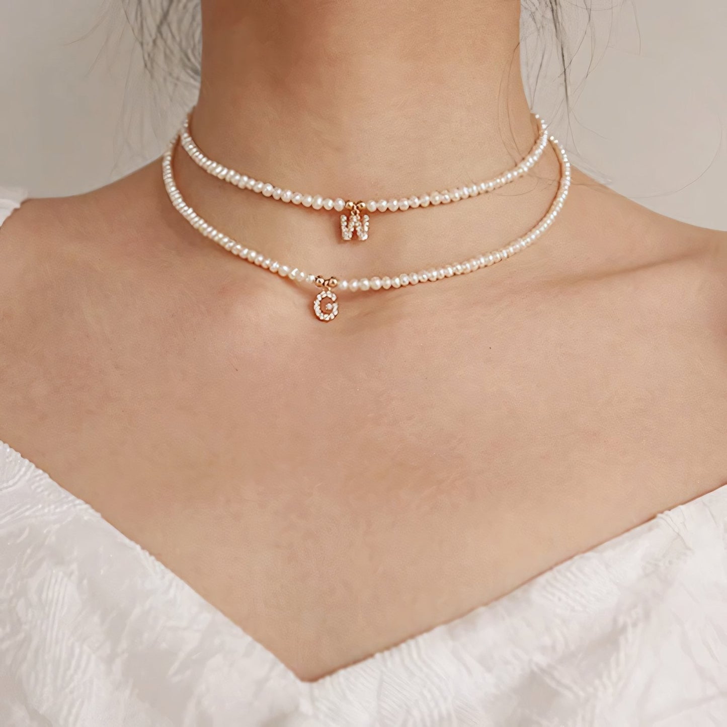 Personalized Classic Initial Pearl Necklace - Luxicro