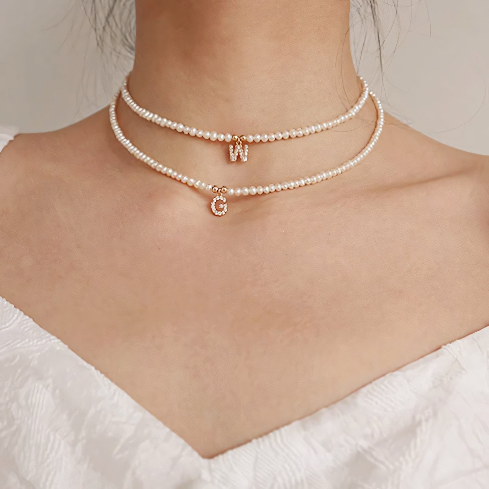 Personalized Classic Initial Pearl Necklace - Luxicro