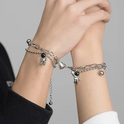 Cute Heart Shape Magnetic Charm Bracelet Set
