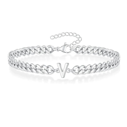 Custom Engraved Two Initial Gold Chain Bracelet