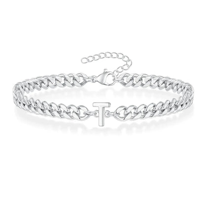 Custom Engraved Two Initial Gold Chain Bracelet